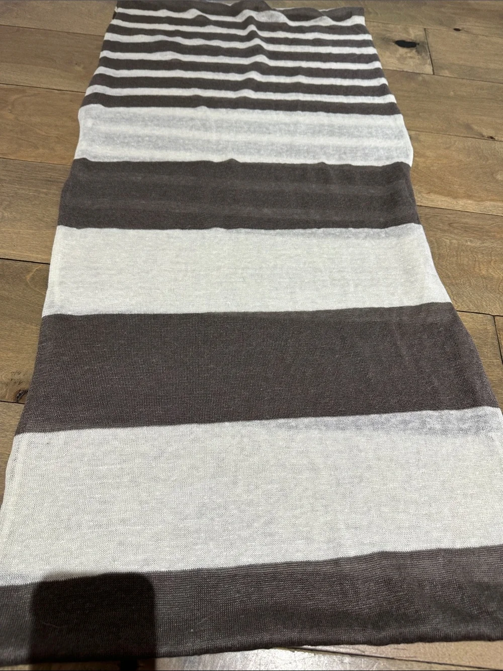 Vince Infinity Cream and Gray (Taupe) Striped Lightweight Wrap Scarf